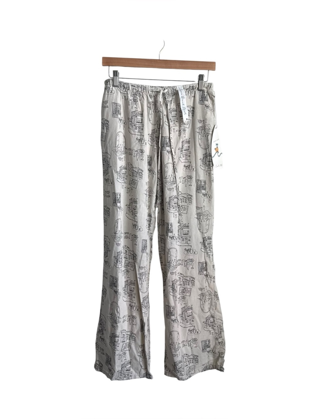 Cali 1850 Linen Beach Pants Coastal Print Wide Leg Drawstring NWT Size S